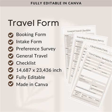 Travel Agent Booking Form Client Vacation Intake Survey Etsy