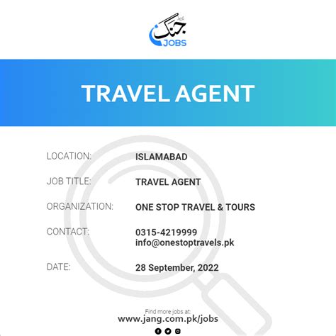 Travel Agent Job One Stop Travel Amp Tours Jobs In Islamabad 52602