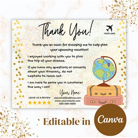 Travel Agents Thank You Card Editable Canva Template Total 8 Thank You