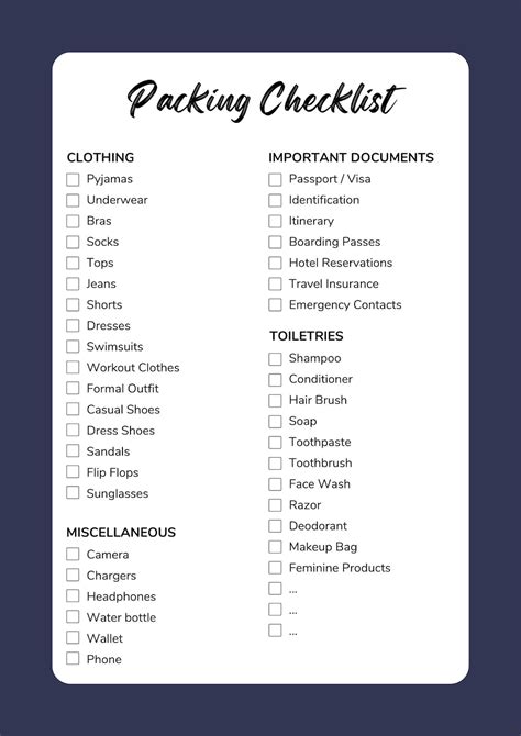 Travel Checklist Travel Packing List Trip Checklist Vacation Packing