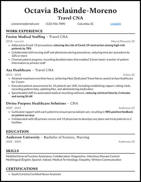 Travel Cna Resume Example