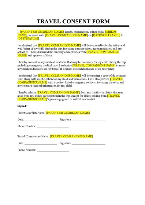 Travel Consent Form For Minors Template Free Download Easy Legal Docs