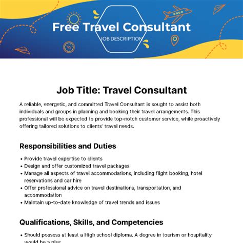 Travel Consultant Job Description 2024 Template