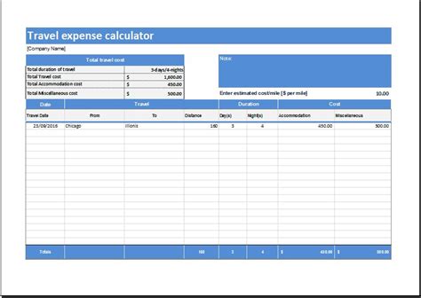 Travel Expense Calculator Templates 11 Free Docs Xlsx Pdf Formats