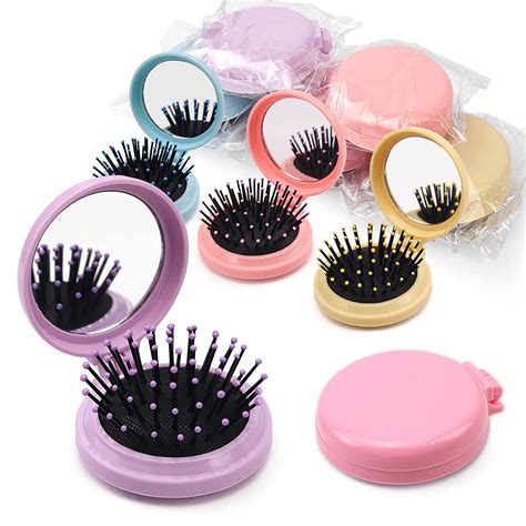 Travel Hair Brush With Mirror Folding Hair Brush Collapsable Pocket