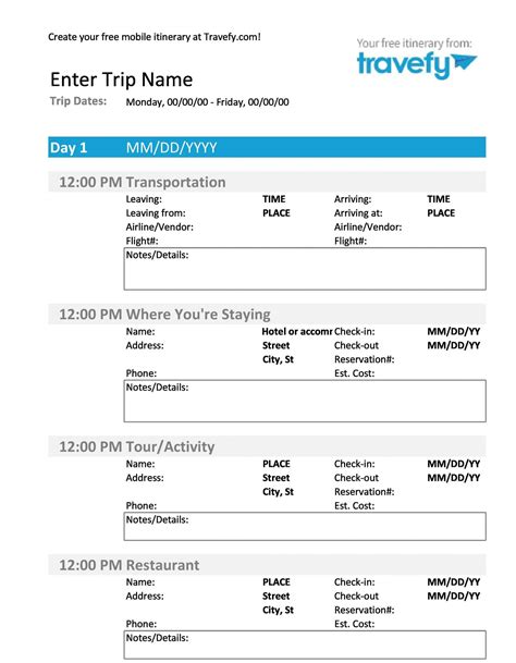 Travel Itinerary Examples Free Sample Example Format Templates