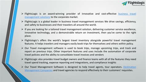 Travel Management Solutions Flightslogic Is An Award Winning By