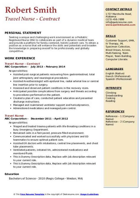 Travel Nurse Resume Samples Qwikresume