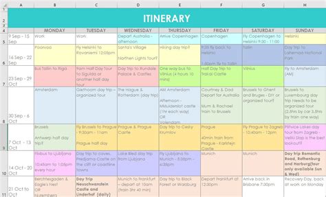 Travel Planning Excel Spreadsheets Itinerary Monthly Organizer Etsy India