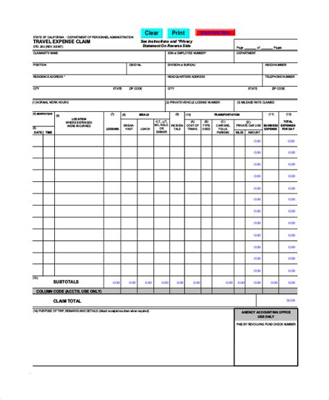 Travel Reimbursement Claim Form