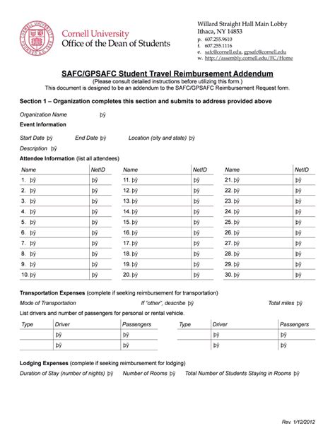 Cornell Student Travel Reimbursement Form