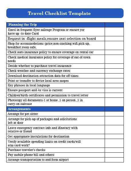 Travel Requirements Checklist Pdf