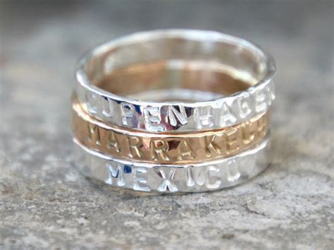 Travel Rings Hand Stamped Stacking Rings Personalized Etsy