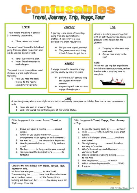 Travel Trip Journey Voyage Confus English Esl Worksheets Pdf Doc