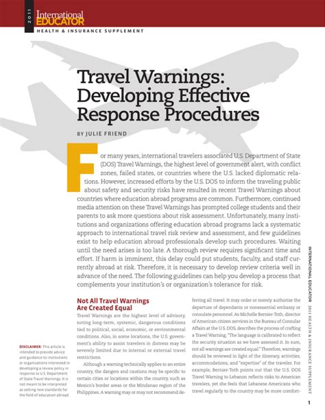 Travel Warnings Developing Effective Response Procedures