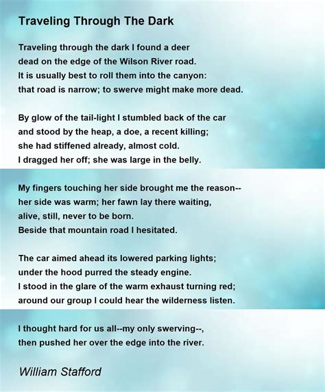 Traveling Through The Dark By William Stafford Poem Analysis