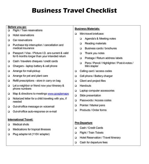 Trip Requirements Checklist