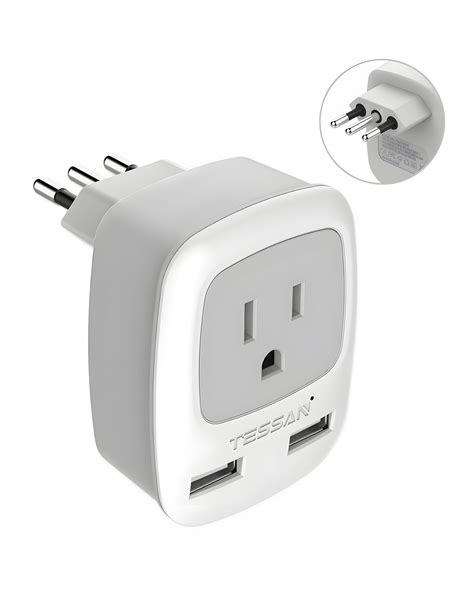 Type L Travel Adapter 3 Prong Grounded Plug With Dual Usb Adapter For