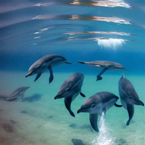 Underwater Ocean Five Dolphins Rip Curl School Of Stable Diffusion