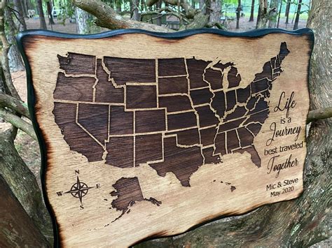 United States Push Pin Travel Map Personalized Wood Compass Etsy Pushpin Travel Map Push