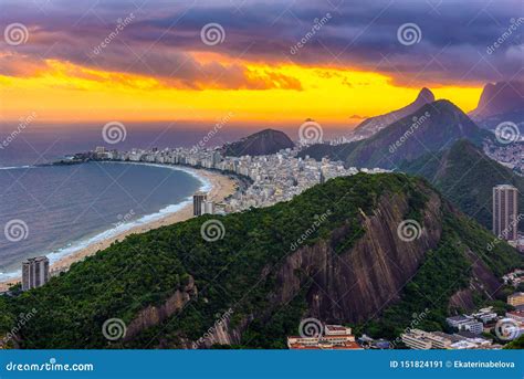 Unset View Of Copacabana Beach In Rio De Janeiro Stock Image Image Of