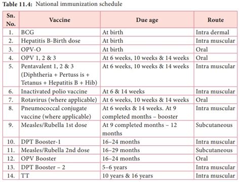 Updated National Immunization Schedule Chart Immunology