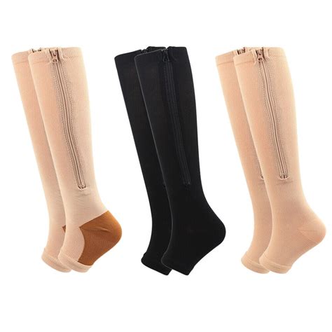 Us 3 Pair Zipper Pressure Compression Sock Pain Relief Toeless Calf Leg