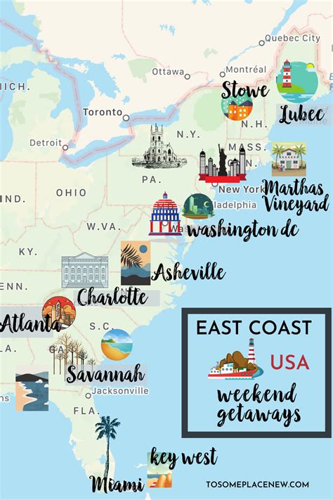 Us Map East Coast Vacation Destinations