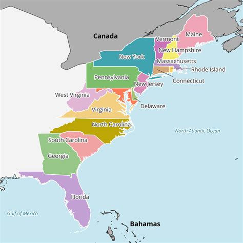 Usa East Coast Map With States Coast East Map Usa States Eastern America Combative Ambitious