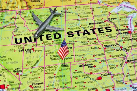 Usa Map Airplane And American Flag Usa On The World Map With Cities Themes Tourism Travel