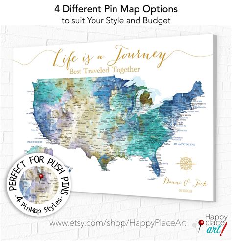 Usa Travel Map For Push Pins Wall Art Map Of United States Etsy