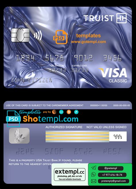 Usa Truist Bank Visa Classic Card Fully Editable Template In Psd