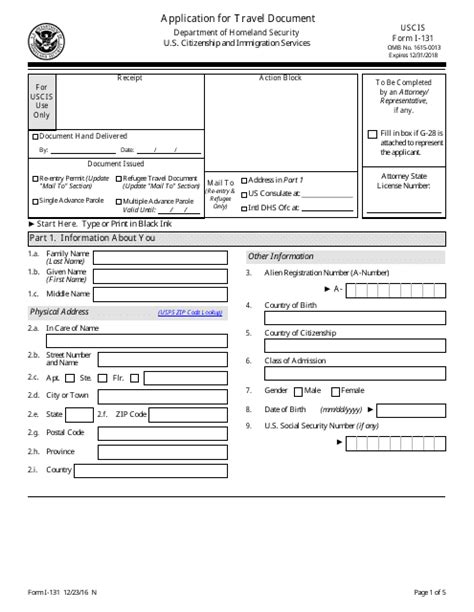 Uscis Form I 131 Fill Out Sign Online And Download Fillable Pdf