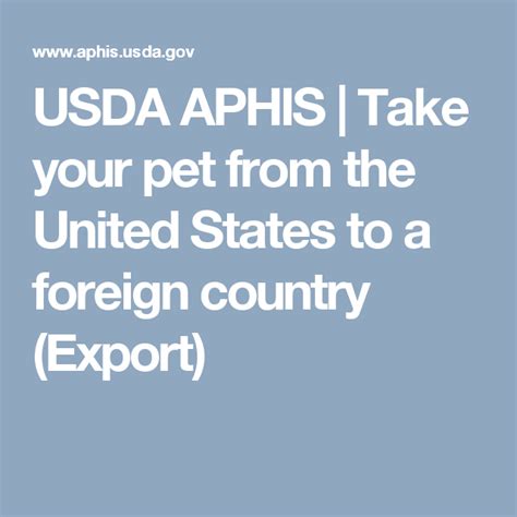 Usda Aphis Take Your Pet From The United States To A Foreign Country