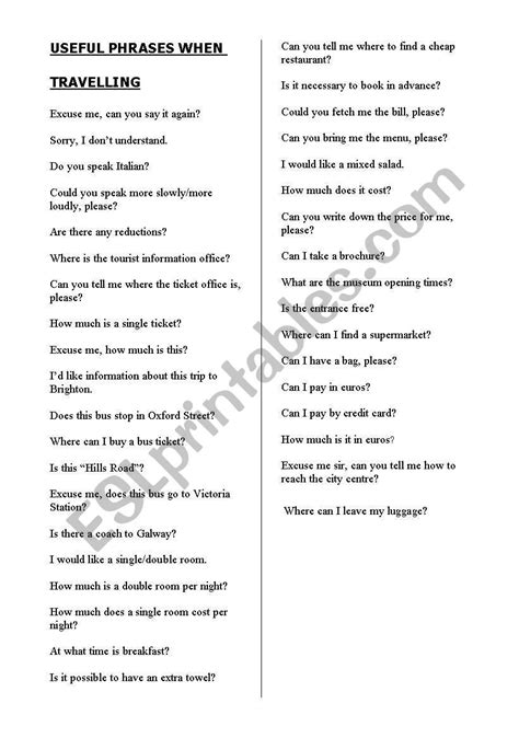 Useful Phrases When Travelling Esl Worksheet By Elisacri