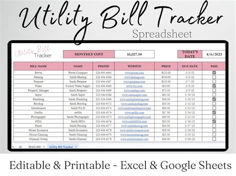 Utility Bill Tracking Spreadsheet In Bill Tracker Spreadsheet