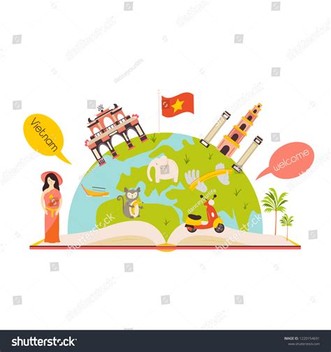 Vietnam Cartoon Vector Banner Travel Illustration Stock Vector Royalty