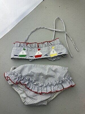 Vintage Baby Girls 1960S Blue White Red Plaid Checkered Bikini Swimsuit Boats Ebay