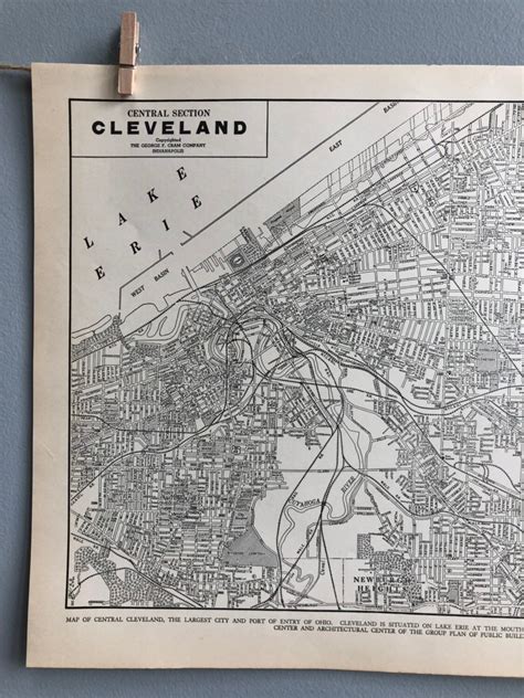 Vintage Cleveland Map Cleveland Oh Map Wall Art Cleveland Etsy