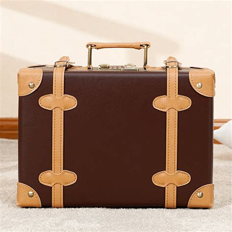 Vintage Suitcase Pu Leather Metal Beige Brown 7 Colors