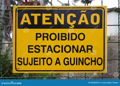 Warning Sign Brazilian Portuguese Stock Image Image Of Grid