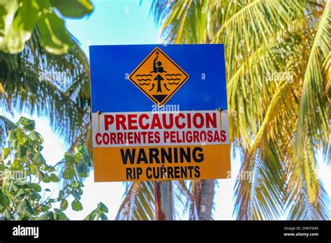 Warning Sign Of Dangerous Waves Rip Currents At The Beach In Costa