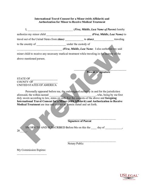 Washington International Travel Consent For A Minor With Affidavit And