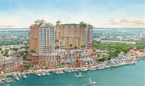 Watercolor Architectural Rendering Of Harbor Walk In Destin Florida