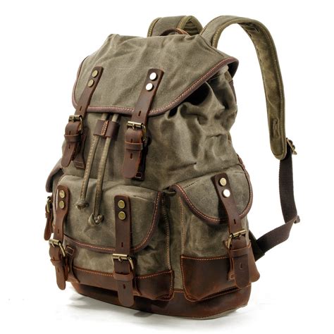 Waxed Canvas Backpack Rucksack Hiking Travel Backpack Mc9508 Moshileatherbag Handmade