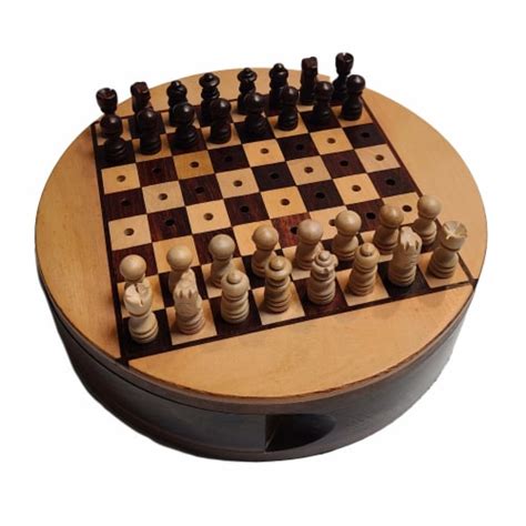 We Games Round Wooden Travel Chess Set With Pegged Chessmen 6 Inches