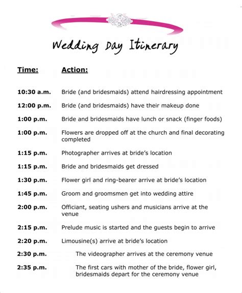 Wedding Itinerary Template 8 Download Documents In Pdf Psd Excel