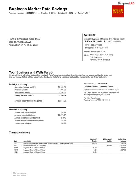 Wells Fargo Bank Statement Templatelab Com 1