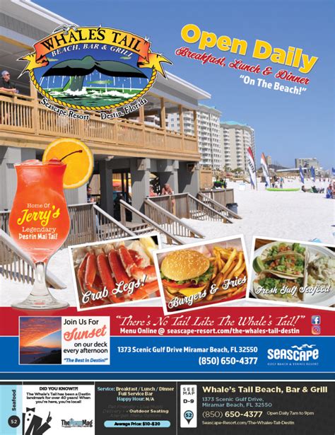 Whale Amp 39 S Tail Beach Bar Amp Grill Destin Miramar Beach The Menu Mag