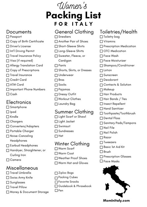 What To Pack For Italy Essential Packing List Printable List